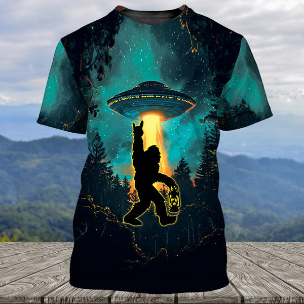 Bigfoot Alien Camping Night All Over Print Shirt