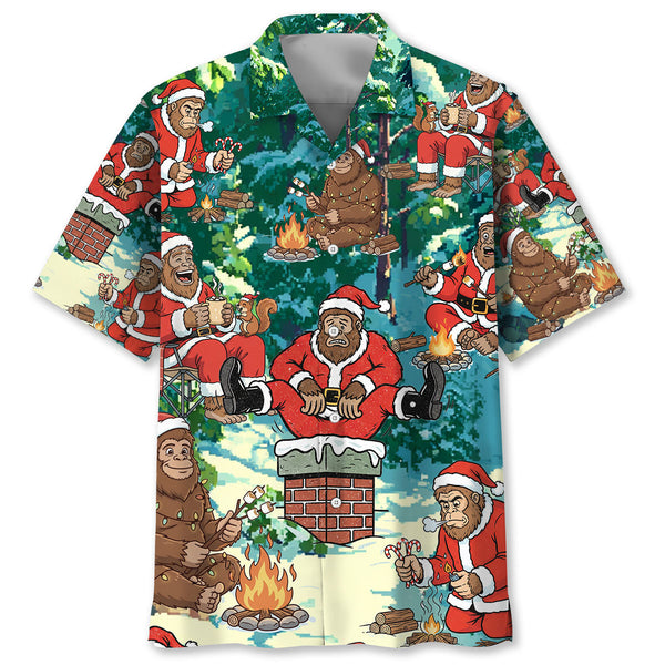 Bigfoot Santa Camping Hawaiian Shirt
