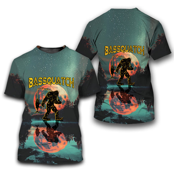 Bigfoot Bassquatch Fishing All Over Print Shirt