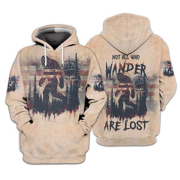 Vintage Bigfoot Not All Who Wander Are Lost Compass USA All Over Print Shirt