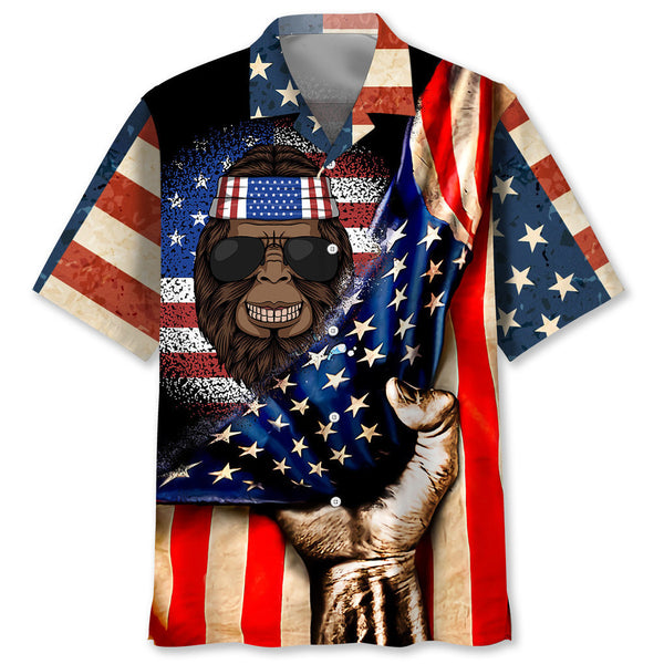 bigfoot american flag hawaiian shirt