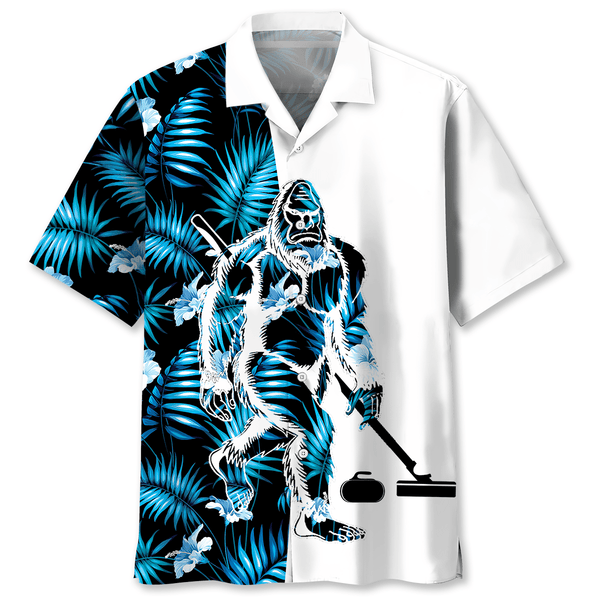 Bigfoot Curling Tropical Hawaiian Shirt