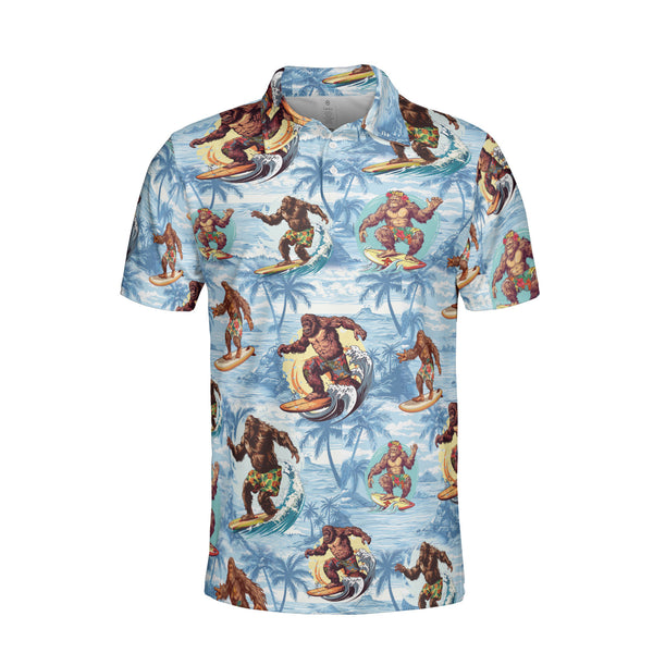 Bigfoot Surfing Beach Polo Shirt For Men