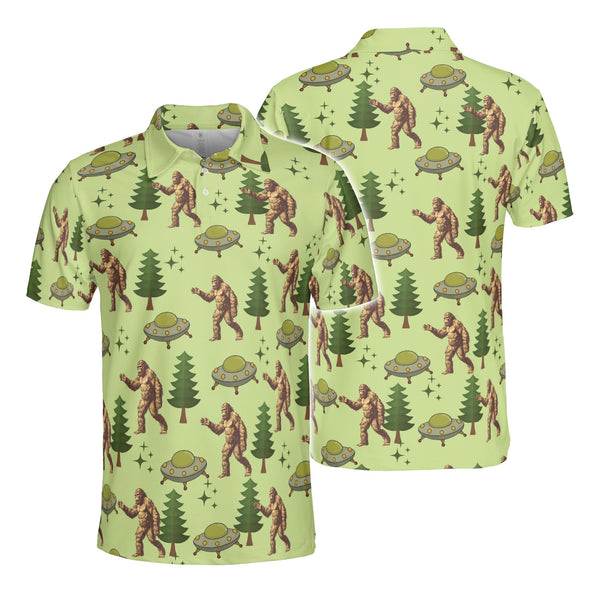 Funny Bigfoot UFO Polo Shirt For Men