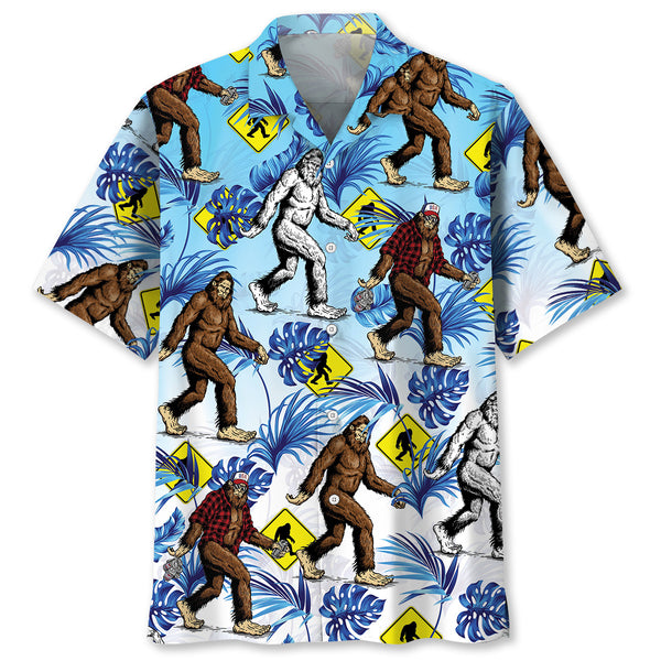 Bigfoot Crossing Road Hawaiian Shirt