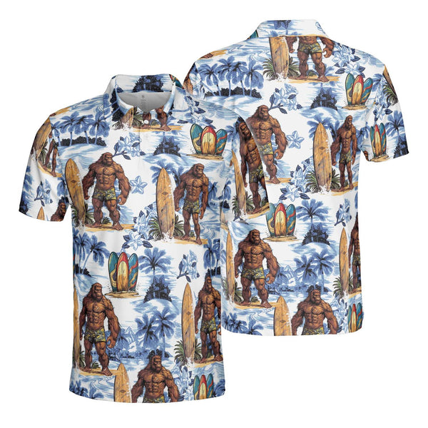 Summer Bigfoot Surfing Polo Shirt For Men