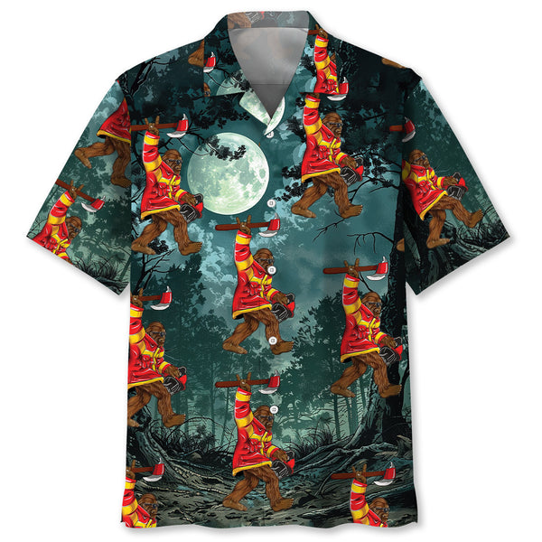 Bigfoot Firefighter Keep The Night Safe Hawaiian Shirt