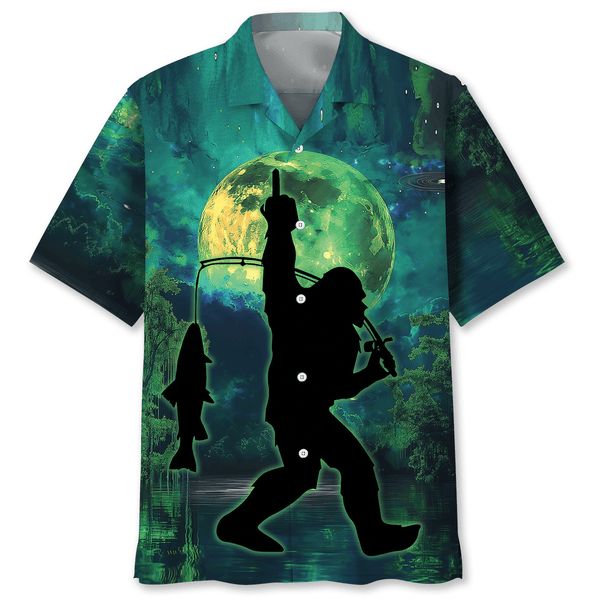 Bigfoot Night Fishing Hawaiian Shirt