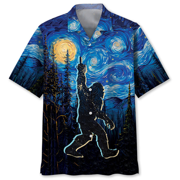 Bigfoot Mystery Starry Night Hawaiian Shirt