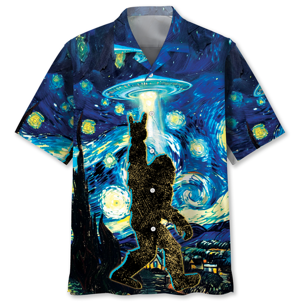 Starry Night Alien Bigfoot Rock&Roll Hawaiian Shirt