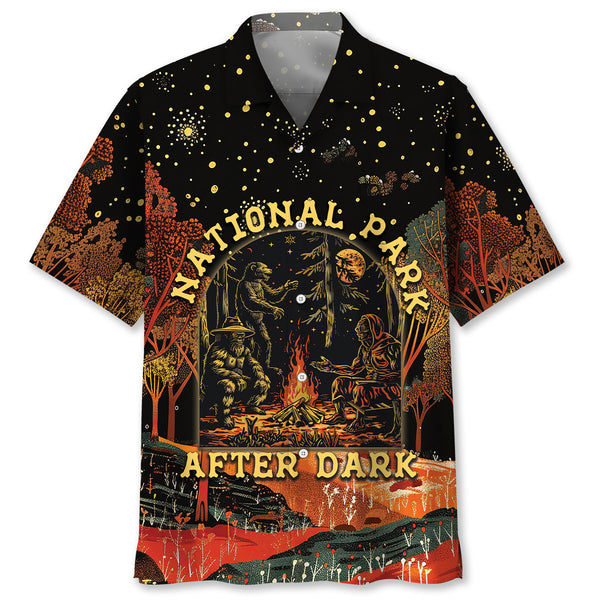 National Park After Dark Bigfoot Alien Bear Hawaiian Shirt