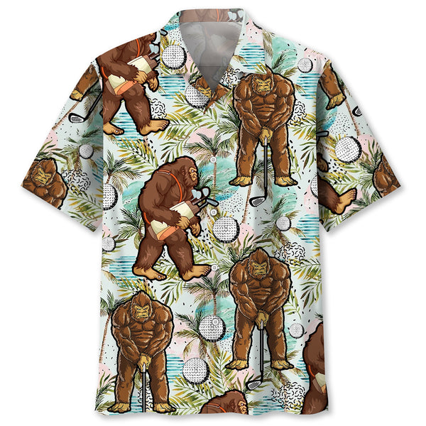 Funny Bigfoot Golf Player Hawaiian Shirt