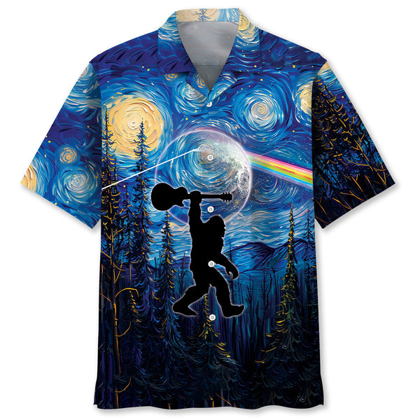 Bigfoot Guitar Starry Night Hawaiian Shirt