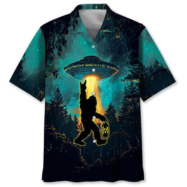 Bigfoot Alien Camping Night Hawaiian Shirt