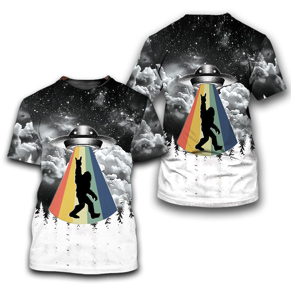 Bigfoot UFO Rainbow All Over Print Shirt