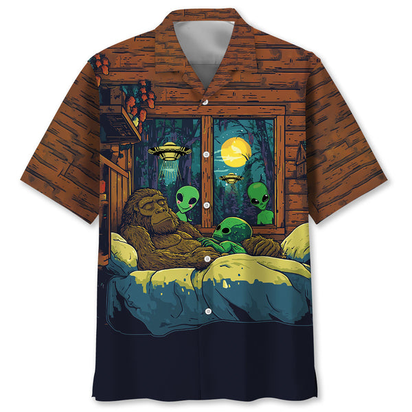 Funny Bigfoot Sleep With Alien Hawaiian Shirt