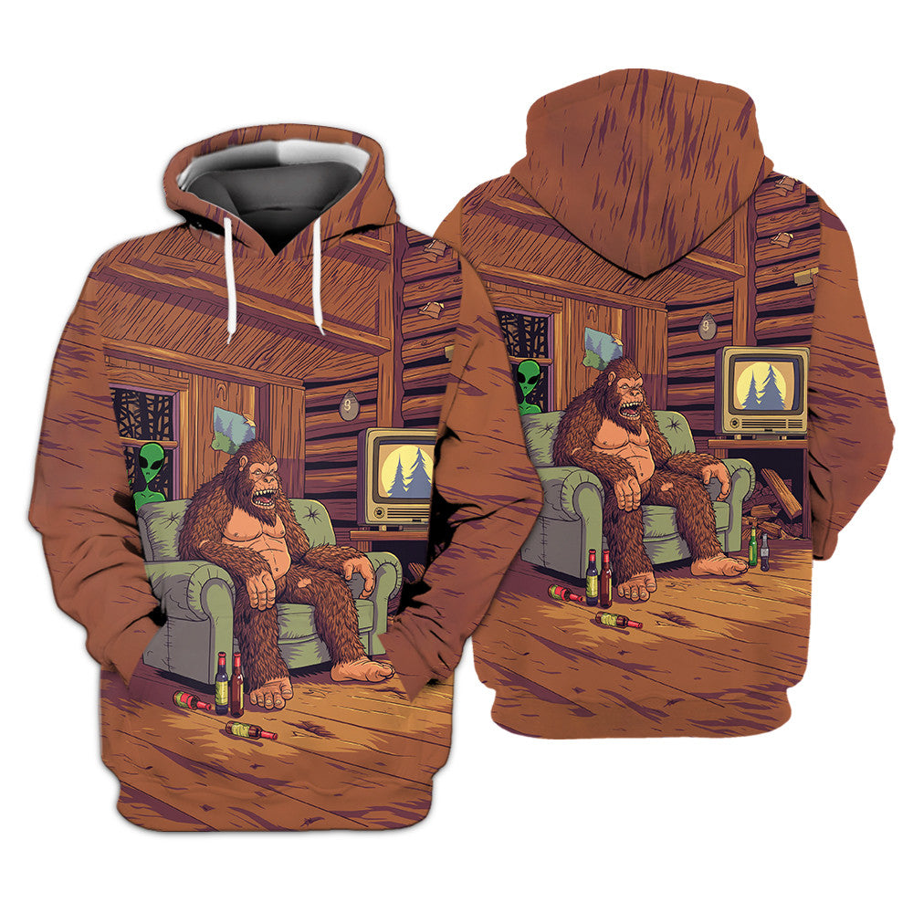 Alien Stalk Bigfoot House All Over Print Hoodie / S