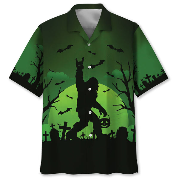 Bigfoot Halloween Night Green Hawaiian Shirt