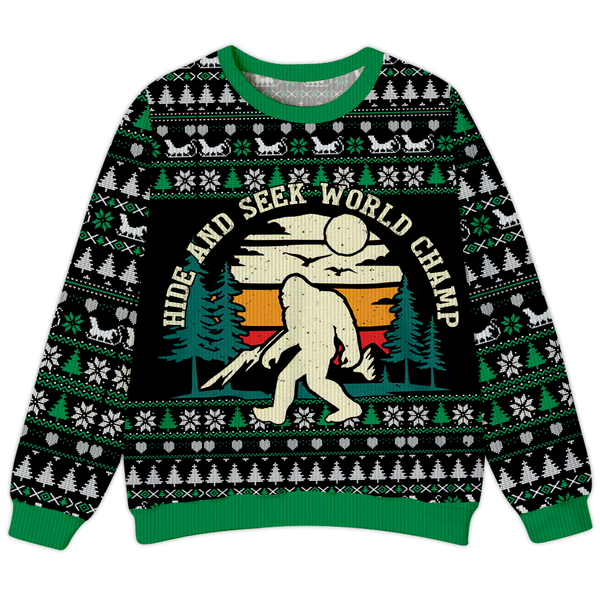 Hide and Seek World Champ Bigfoot Christmas Ugly Sweater