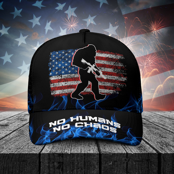 Bigfoot Gun No Human No Chaos Trucker Hat