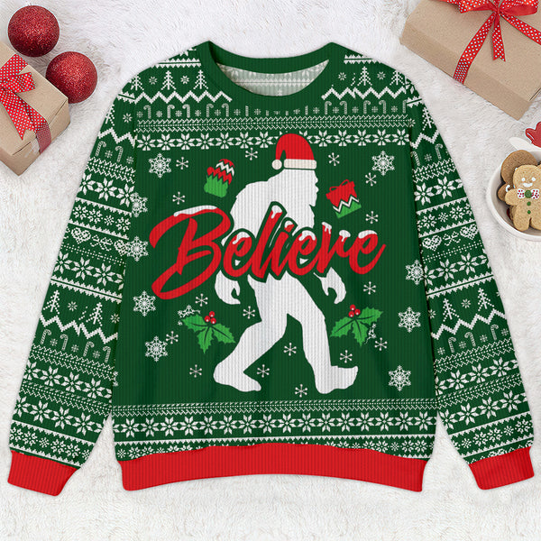 Bigfoot Believe Red Ugly Sweater