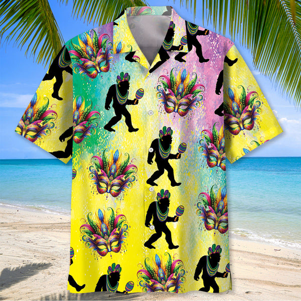 Mardi Gras Bigfoot Mask Hawaiian Shirt