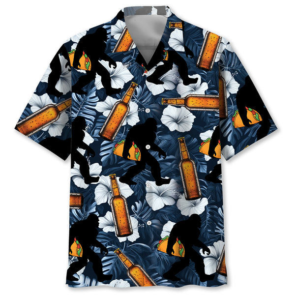 Bigfoot Tacos Beer Hibiscus Hawaiian Shirt