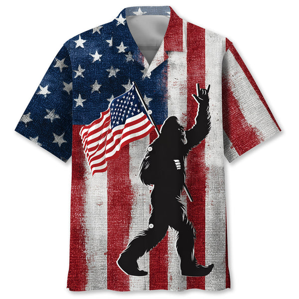 Vintage USA Flag Bigfoot Hawaiian Shirt