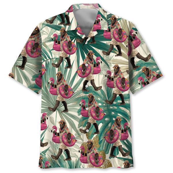 Bigfoot Flamingo Escape Hawaiian Shirt