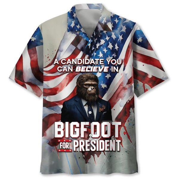 Bigfoot for President Election Vote USA Flag Hawaiian Shirt