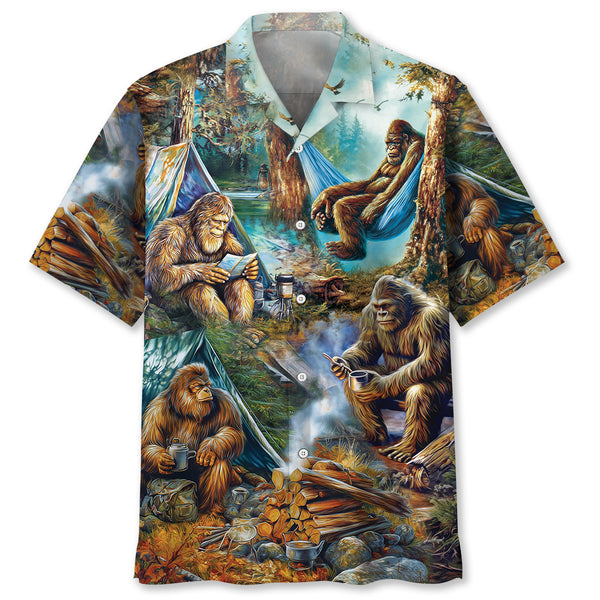 Sasquatch Camper Vintage Art Hawaiian Shirt