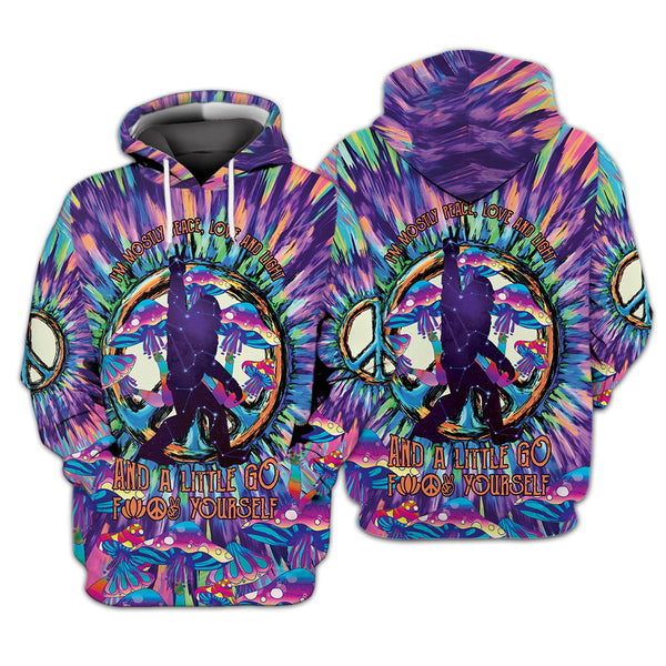 I'm Mostly Peace Love And Light Bigfoot Peace Sign All Over Print Shirt