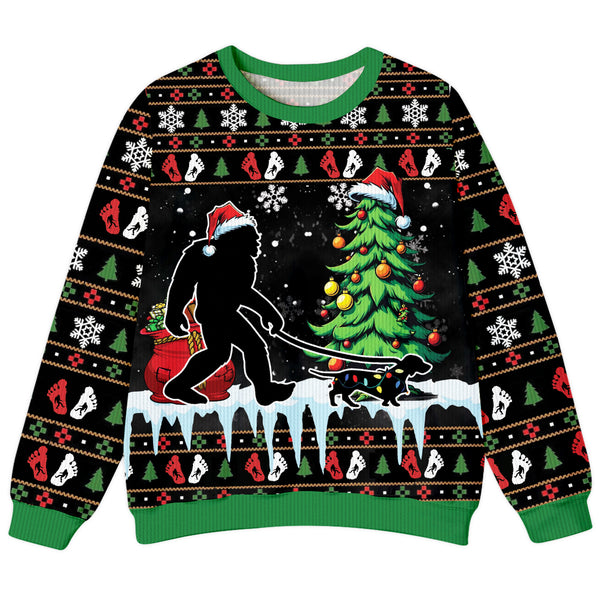 Bigfoot Walk Dachshund Dog Christmas Ugly Sweater