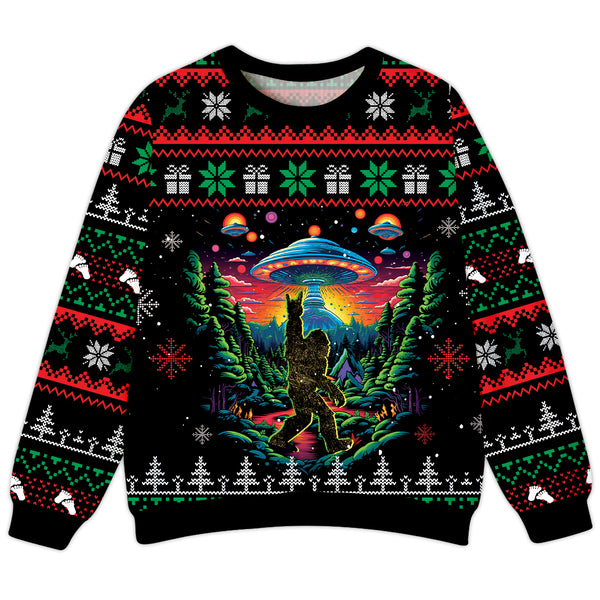 Bigfoot Alien Night Ugly Sweater