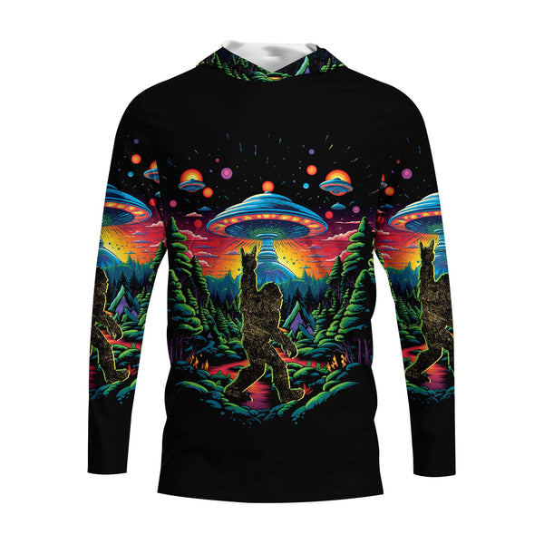 Bigfoot Alien Night Hooded Long Sleeve Shirt