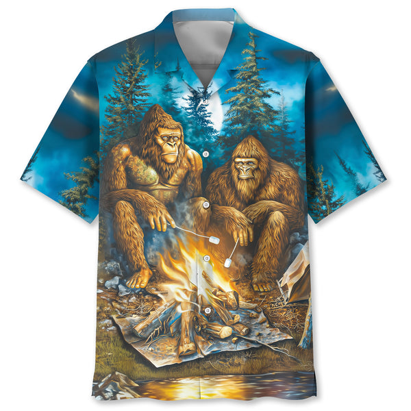 Sasquatch Campfire Night Art Hawaiian Shirt