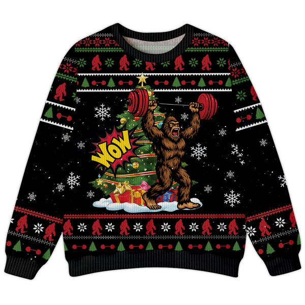 Funny Bigfoot Powerlift Xmas Ugly Sweater