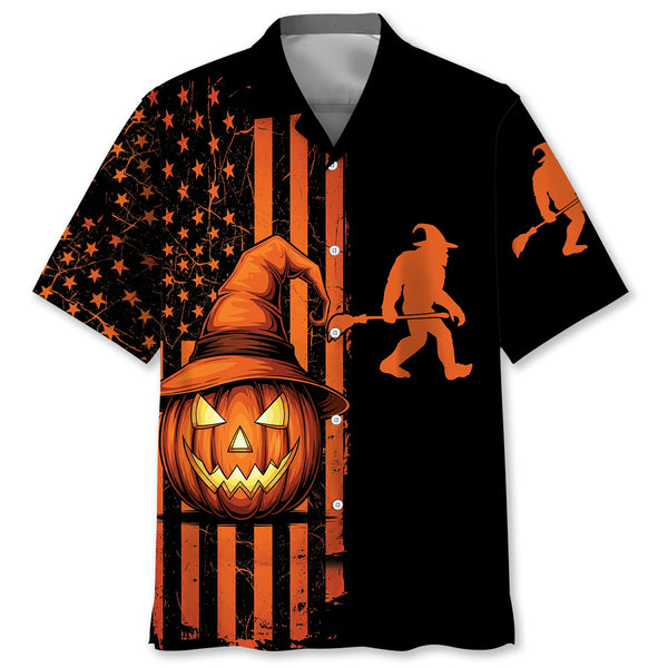 Bigfoot America Flag Halloween Theme Hawaiian Shirt