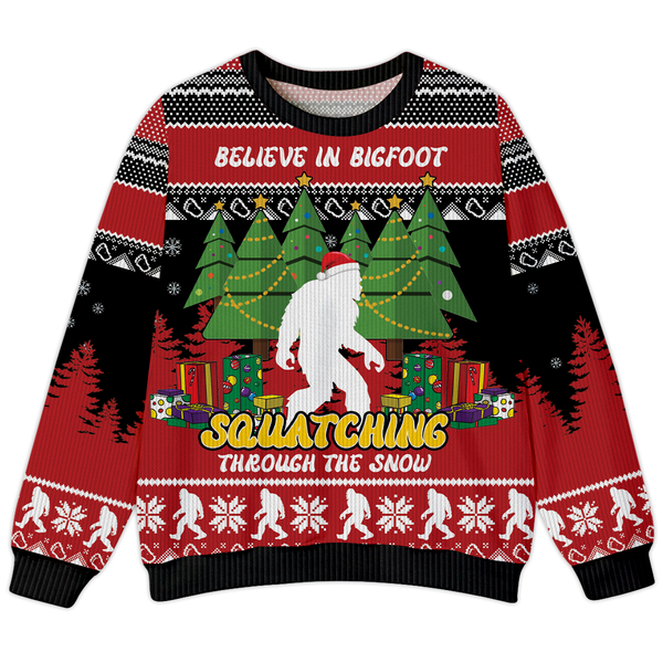 Bigfoot Squatching Through The Snow Christmas Ugly Sweater