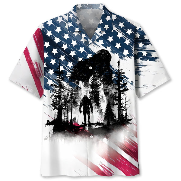 Bigfoot Sasquatch American Flag Patriotic Hawaiian Shirt