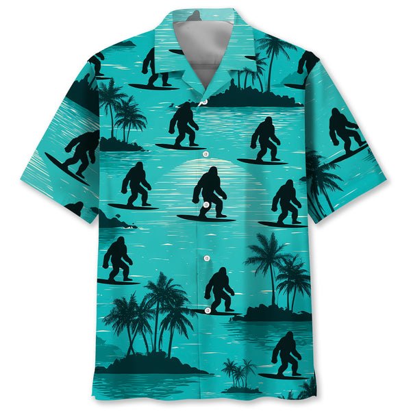 Bigfoot Surfing Beach Hawaiian Shirt