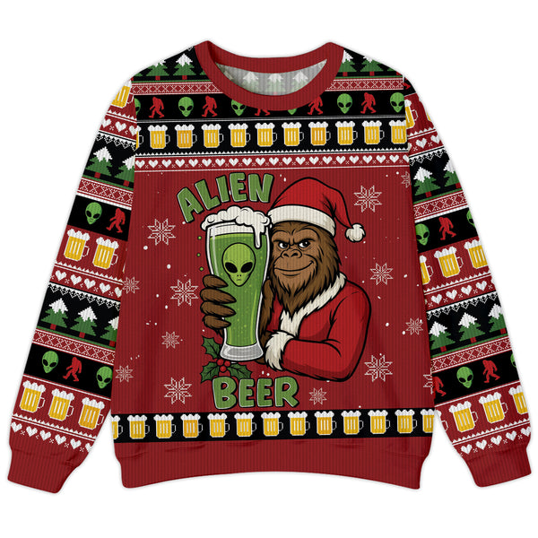 Funny Bigfoot Alien Beer Ugly Sweater