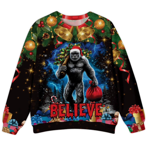 Believe Bigfoot Santa Ugly Sweater