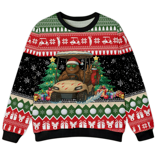 Funny Bigfoot Golf Cart Christmas Ugly Sweater