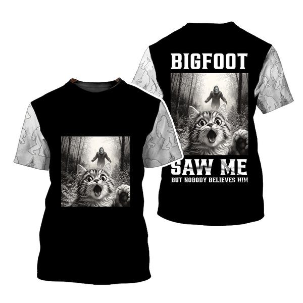 Funny Surprised Scared Cat Selfie With Bigfoot Saw Me All Over Print Shirt