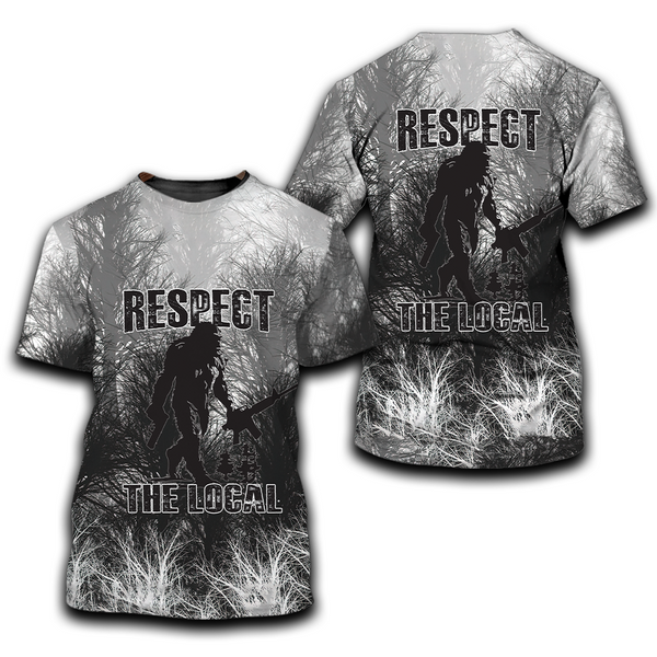 Bigfoot Respect The Local Black And White All Over Print Shirt