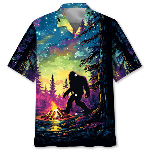 Bigfoot Alone Campfire Night Hawaiian Shirt