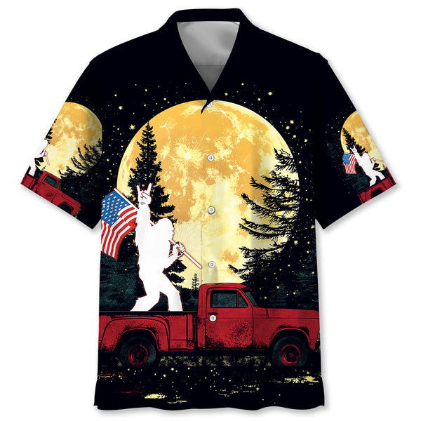 Bigfoot Night Truck Ride Hawaiian Shirt