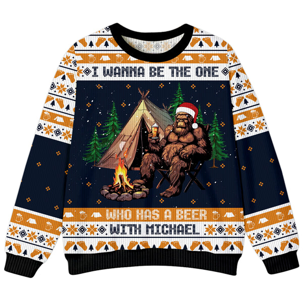 Custom Name Bigfoot Wanna Have Beer With Christmas Ugly Sweater