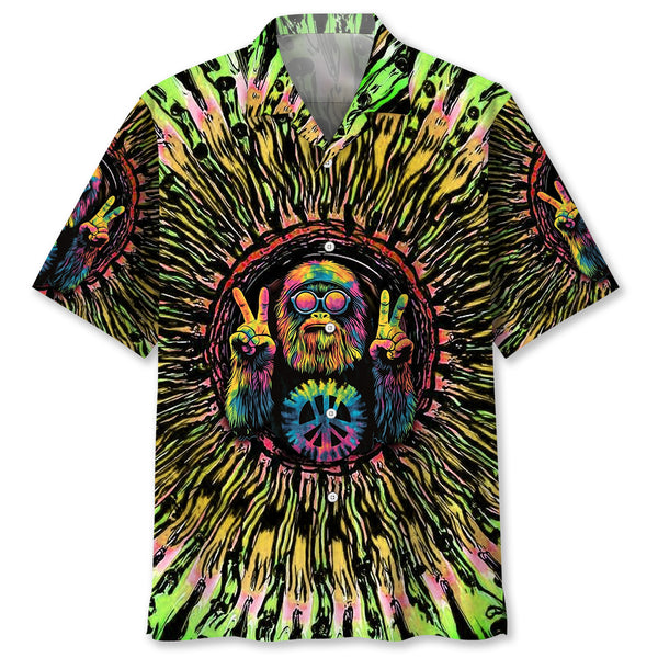 Hippie Bigfoot Tie Dye Peace Sign Hawaiian Shirt